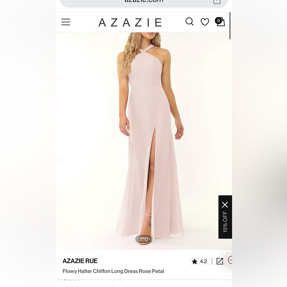 Azazie Rue Dress Flowy Halter Chiffon Rose Petal Size A10
